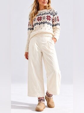 Krimson Klover Linen Blend White Pleated Front Lined Trouser Pant Wide Leg Med